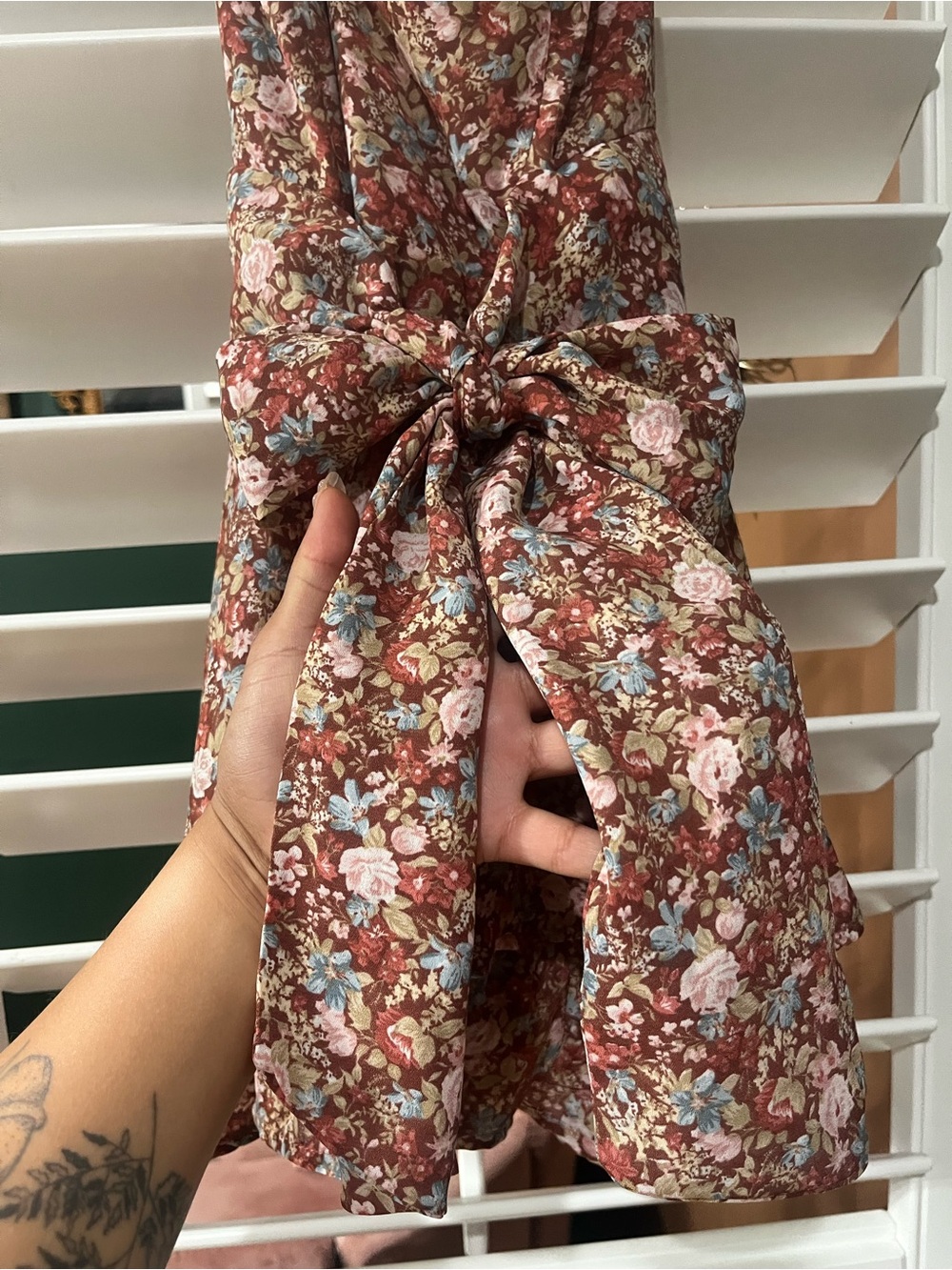 Floral Tiered Sundress with Spaghetti Straps - Burgundy Floral - Picture 3 of 5